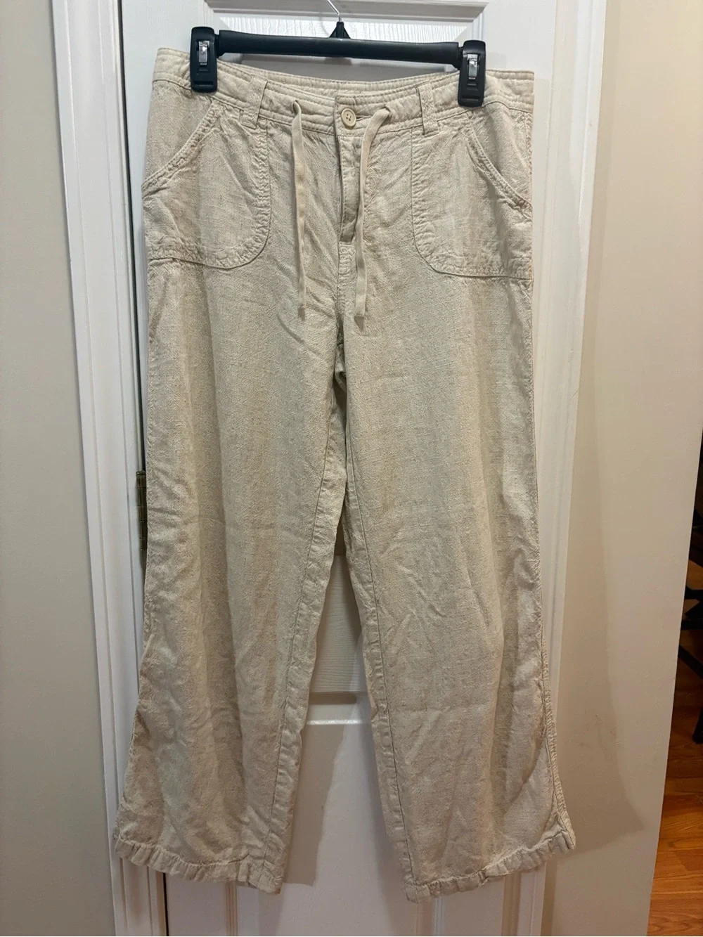 H&M Linen-Blend Drawstring Chinos — Light Natural